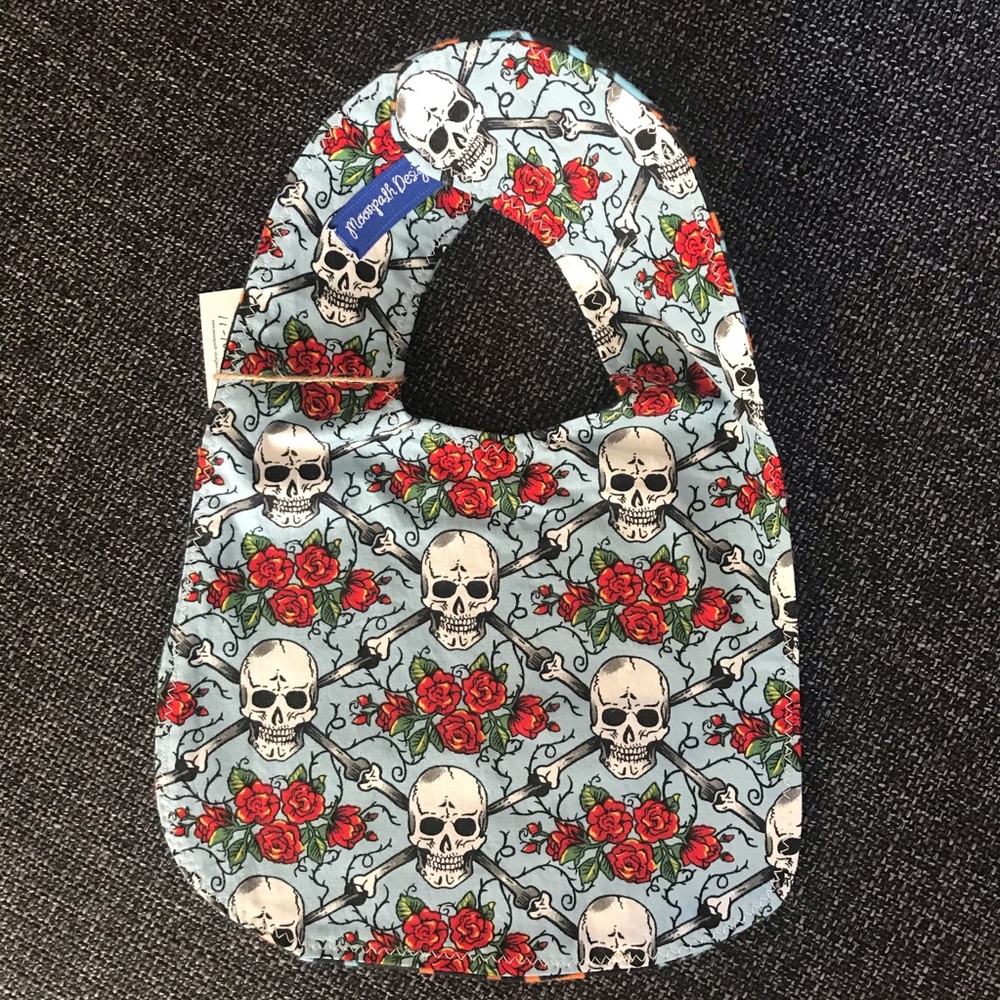 Handmade Skull Roses Punk Rock Reversible Baby Bib